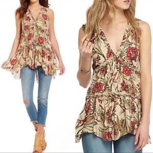 Free People Purple Haze Tunic Top Hummingbird Ruffle Tiered High Low